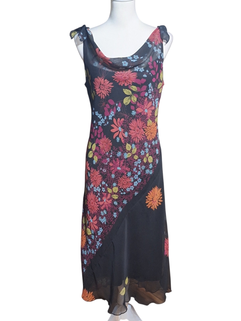 Y2K M Maxi Dress Chiffon Dark Romantic Floral 90s Y2K 00s Cowl Neck Whimsigoth